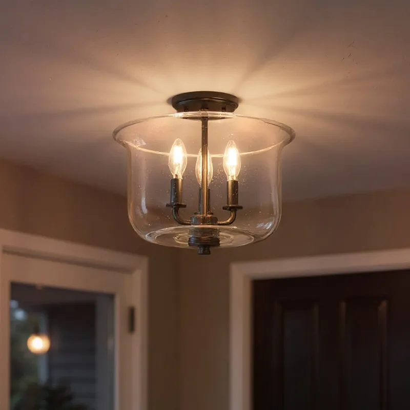 UHP3731 French Rustic Ceiling Light, 11.875"H x 13.75"W, Midnight Black Finish, Missoula Collection — Urban Ambiance LED Post Top Lights  3000K