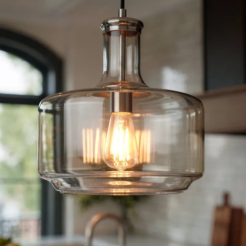 UHP3720 Luxe Industrial Pendant Light, 14"H x 12.25"W, Brushed Nickel Finish, Eagan Collection — Urban Ambiance LED Landscape Lights  3000K