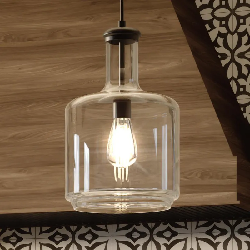 UHP3711 Luxe Industrial Pendant Light, 15.5"H x 9.45"W, Midnight Black Finish, Eagan Collection — Urban Ambiance LED Landscape Lights  3000K
