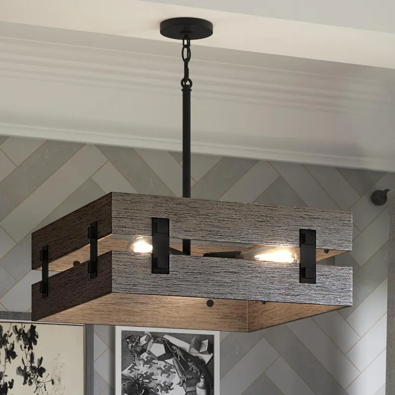 UHP3371 Modern Farmhouse Pendant Light, 7"H x 18"W, Midnight Black Finish, Southfield Collection — Urban Ambiance LED Linear Lights  3000K