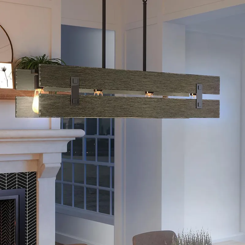 UHP3361 Modern Farmhouse Chandelier, 7.875"H x 36"W, Midnight Black Finish, Southfield Collection — Urban Ambiance LED Linear Lights  3000K