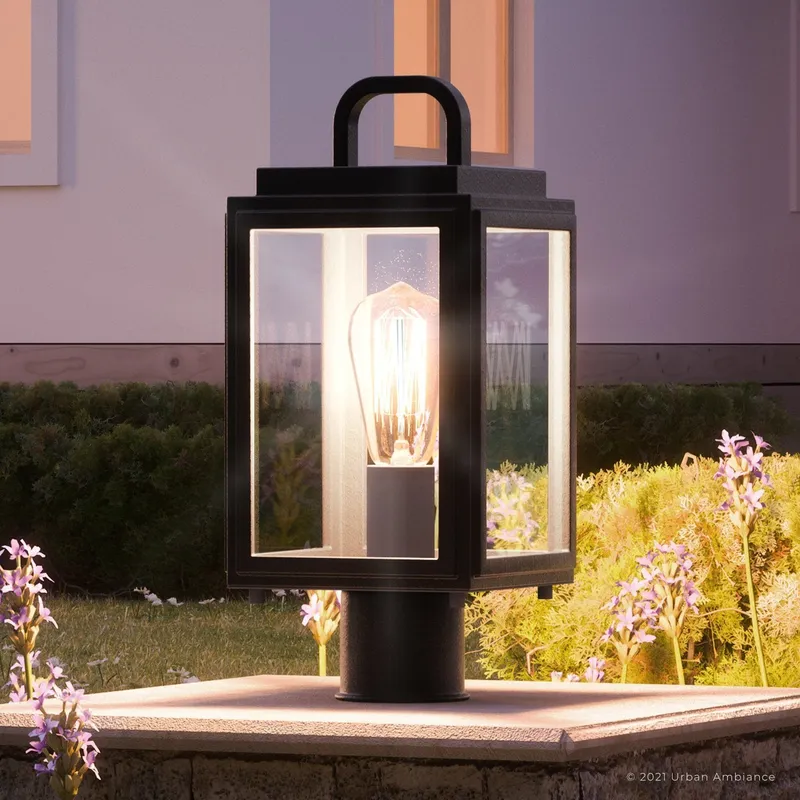 UHP1240 Modern Outdoor Post/Pier Light, 15.625"H x 7"W, Midnight Black Finish, Macon Collection — Urban Ambiance LED Lighting Controls  3000K