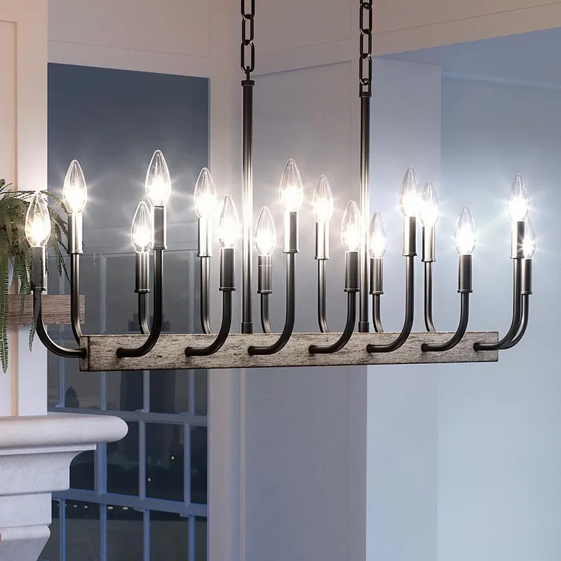 UQL3630 Modern Farmhouse Chandelier, 13"H x 39"W, Matte Black Finish, Redding Collection — Urban Ambiance LED Landscape Lights  3000K