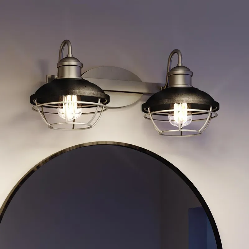 UQL3462 Luxe Industrial Bath Vanity Light, 8.75"H x 17"W, Rustic Polished Nickel Finish, Davenport Collection — Urban Ambiance LED Linear Lights  3000K