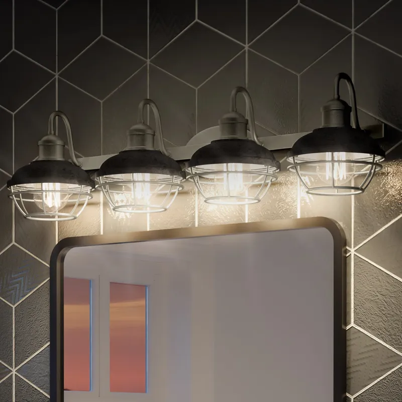 UQL3460 Utilitarian Bath Vanity Light, 8.75"H x 34"W, Rustic Polished Nickel Finish, Davenport Collection — Urban Ambiance LED Linear Lights  3000K