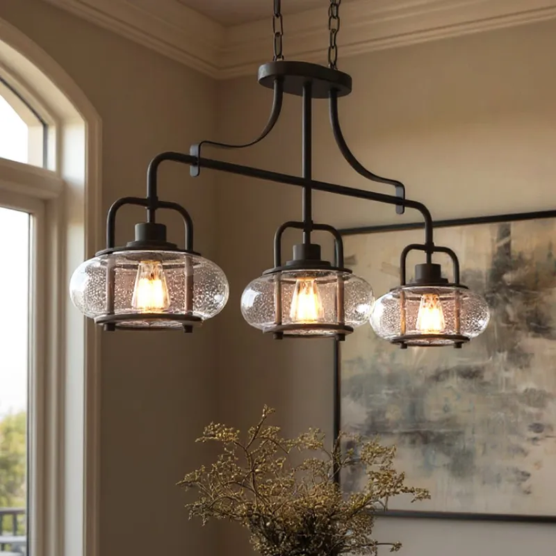 UQL3381 Utilitarian Chandelier, 21.55"H x 38"W, Dark Bronze Finish, Clearwater Collection — Urban Ambiance LED Linear Lights  3000K