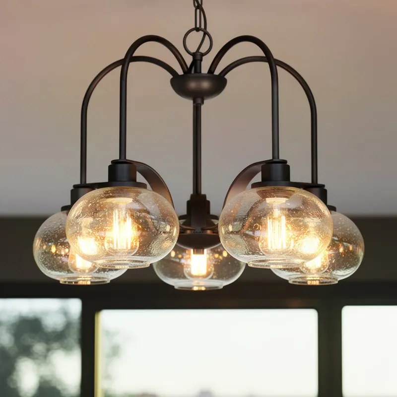 UQL3361 Utilitarian Chandelier, 19"H x 26.1"W, Dark Bronze Finish, Clearwater Collection — Urban Ambiance LED Landscape Lights  3000K