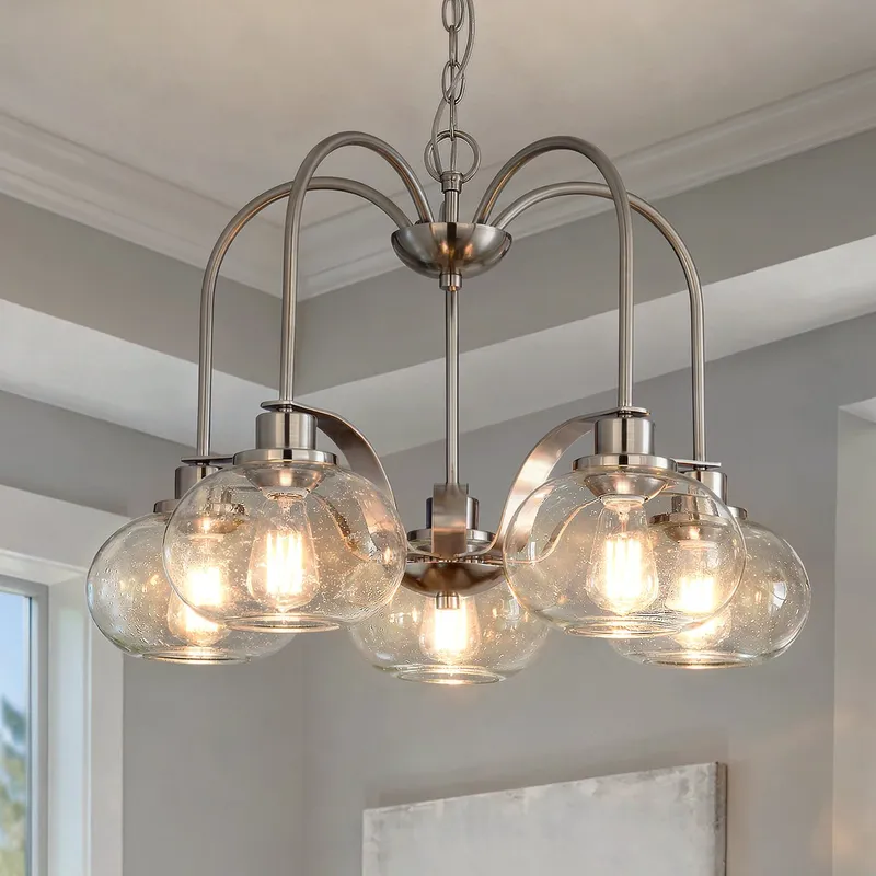 UQL3360 Utilitarian Chandelier, 19"H x 26.1"W, Brushed Nickel Finish, Clearwater Collection — Urban Ambiance LED Landscape Lights  3000K