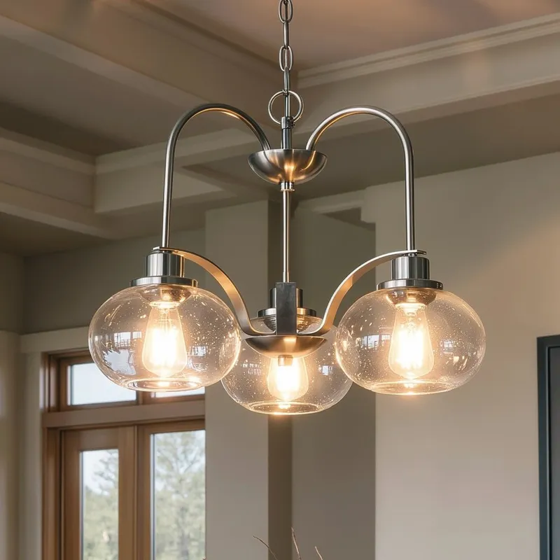UQL3350 Utilitarian Chandelier, 16.5"H x 22"W, Brushed Nickel Finish, Clearwater Collection — Urban Ambiance LED Landscape Lights  3000K
