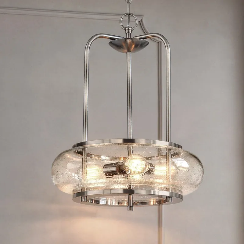 UQL3340 Utilitarian Chandelier, 20"H x 16"W, Brushed Nickel Finish, Clearwater Collection — Urban Ambiance LED Landscape Lights  3000K