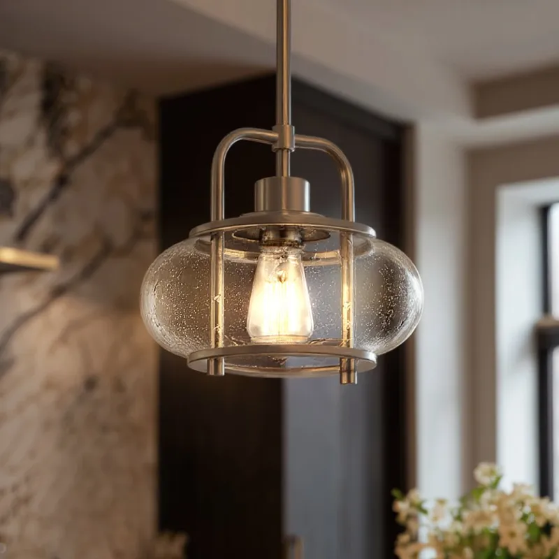 UQL3330 Utilitarian Pendant Light, 9.5"H x 10"W, Brushed Nickel Finish, Clearwater Collection — Urban Ambiance LED Landscape Lights  3000K