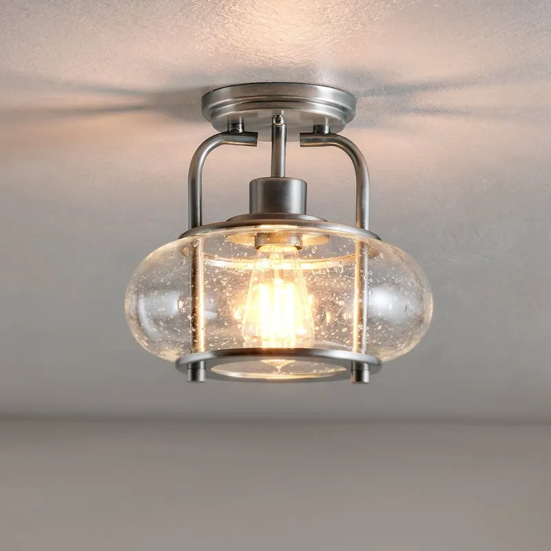 UQL3270 Utilitarian Ceiling Light, 9.28"H x 10"W, Brushed Nickel Finish, Clearwater Collection — Urban Ambiance LED Post Top Lights  3000K