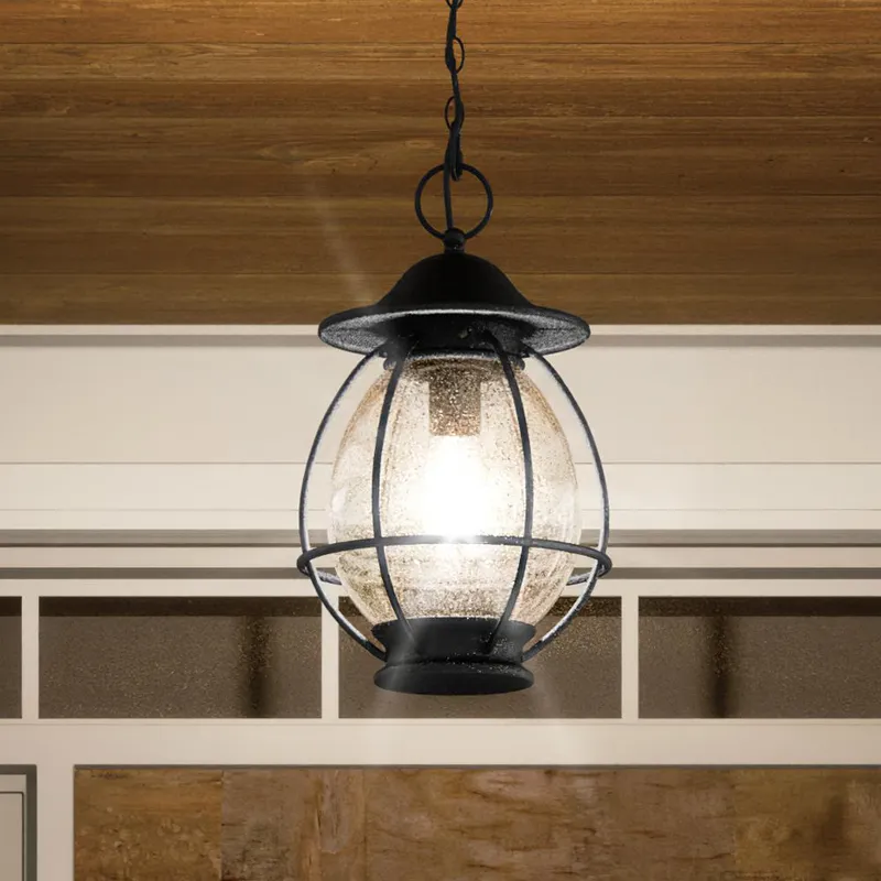 UQL1474 Craftsman Outdoor Pendant Light, 17.75"H x 10.5"W, Black Sand Finish, Hammond Collection — Urban Ambiance LED Landscape Lights  3000K