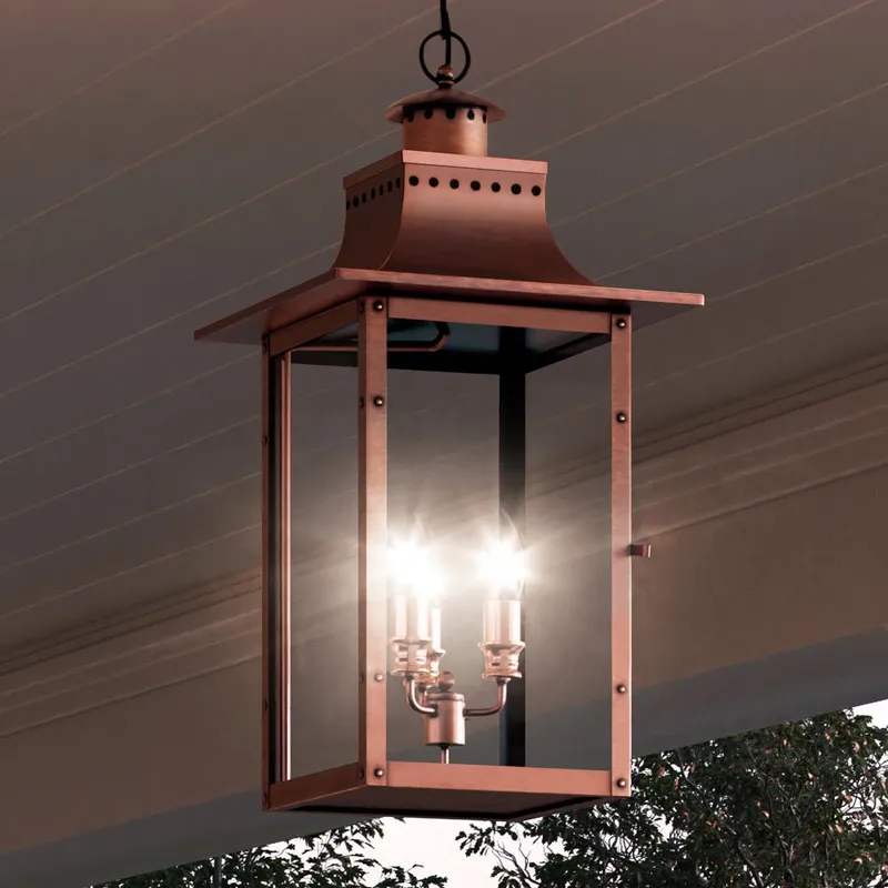 UQL1414 Vintage Outdoor Pendant Light, 26"H x 12"W, Rustic Copper Finish, Longview Collection — Urban Ambiance LED Landscape Lights  3000K
