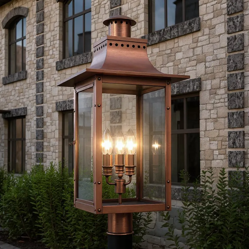 UQL1410 Vintage Outdoor Post/Pier Light, 26"H x 12"W, Rustic Copper Finish, Longview Collection — Urban Ambiance LED Lighting Controls  3000K
