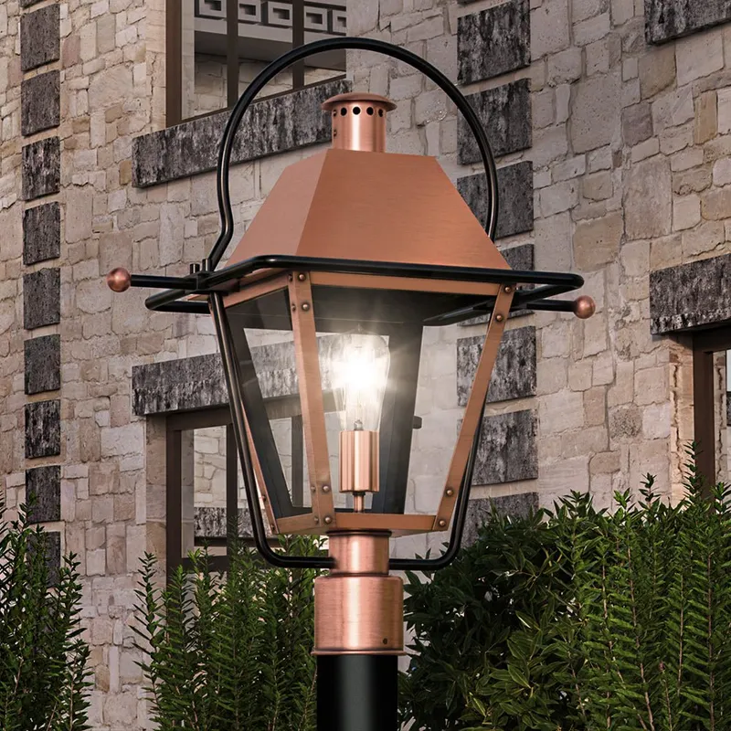 UQL1380 Historic Outdoor Post/Pier Light, 22.75"H x 17.75"W, Rustic Copper Finish, Paris Collection — Urban Ambiance LED Linear Lights  3000K