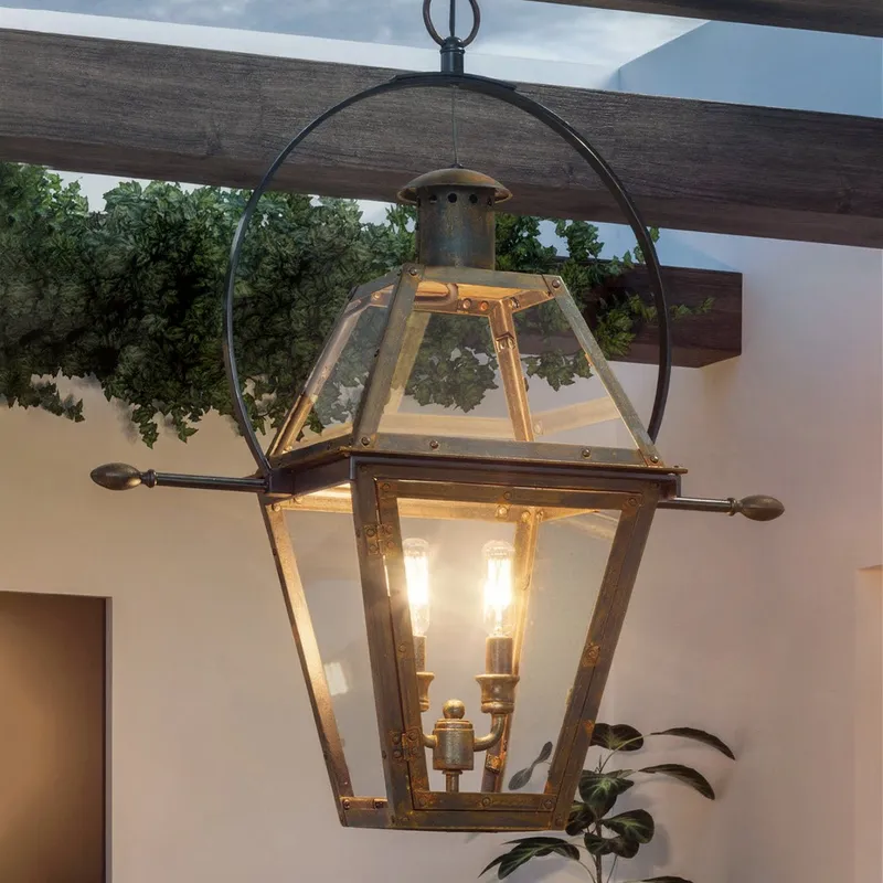UQL1378 Historic Outdoor Pendant Light, 23.5"H x 21.25"W, Bygone Bronze Finish, Paris Collection — Urban Ambiance LED Linear Lights  3000K