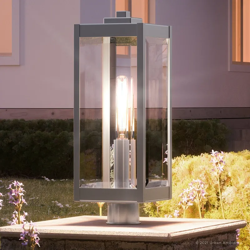 UQL1363 Modern Farmhouse Outdoor Pier Light, 20.5"H x 7"W, Stainless Steel Finish, Quincy Collection — Urban Ambiance LED Lighting Controls  3000K