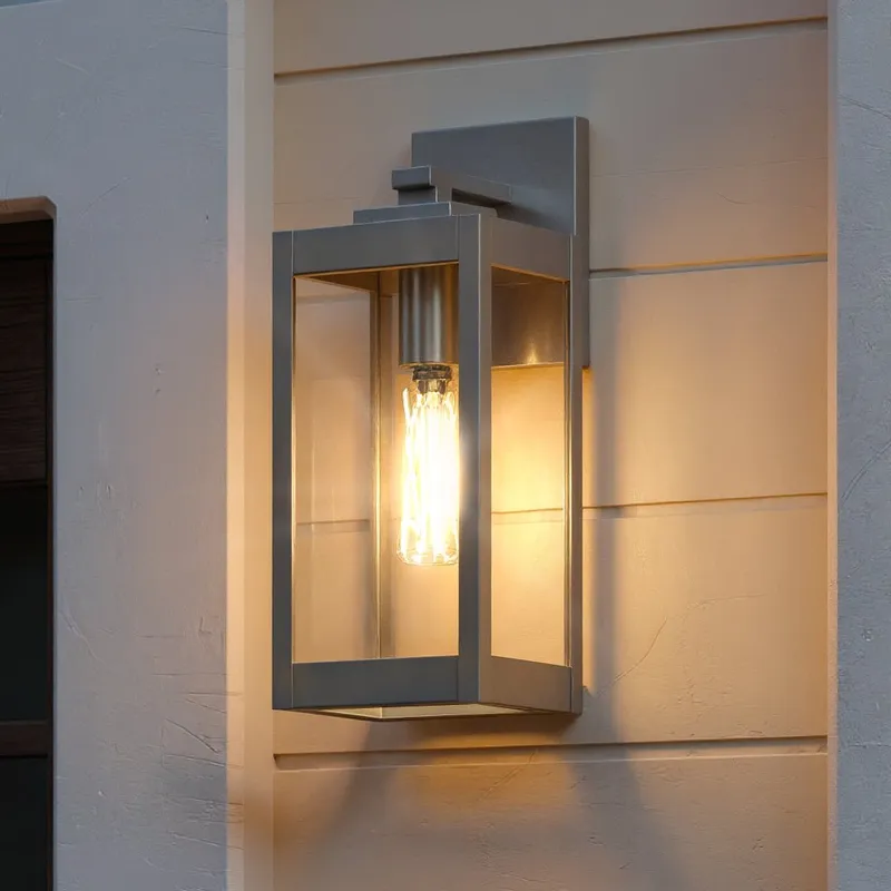 UQL1360 Modern Farmhouse Outdoor Wall Light, 14.25"H x 5"W, Stainless Steel Finish, Quincy Collection — Urban Ambiance LED Wall Lights  3000K