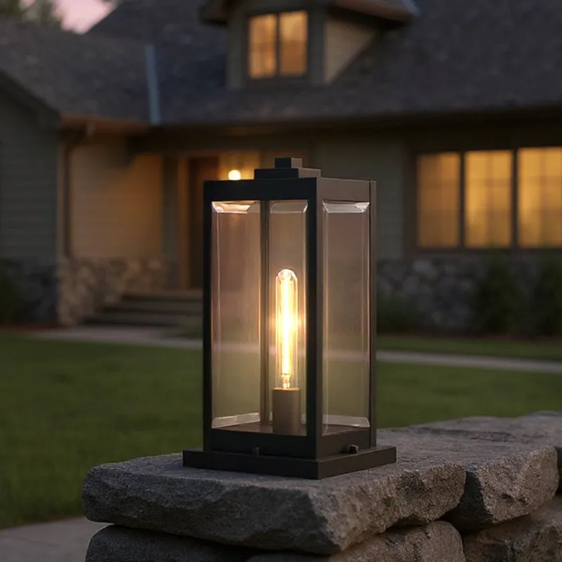 UQL1336 Modern Farmhouse Outdoor Pier Light, 16"H x 7.5"W, Natural Black Finish, Quincy Collection — Urban Ambiance LED Lighting Controls  3000K