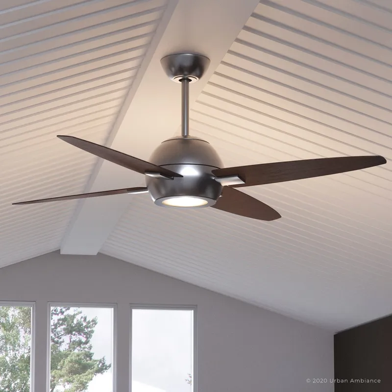 UHP9191 Modern Indoor Ceiling Fan, 14.5"H x 54"W, Brushed Nickel, Galveston Collection — Urban Ambiance LED Post Top Lights 65.0W 3000K