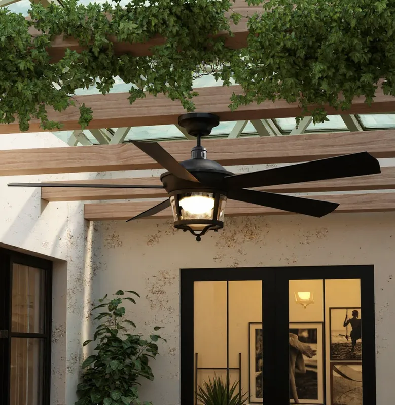 UHP9181 Modern Farmhouse Indoor or Outdoor Ceiling Fan, 19.5"H x 52"W, Black Iron, Catalina Collection — Urban Ambiance LED Post Top Lights 58.0W 3000K