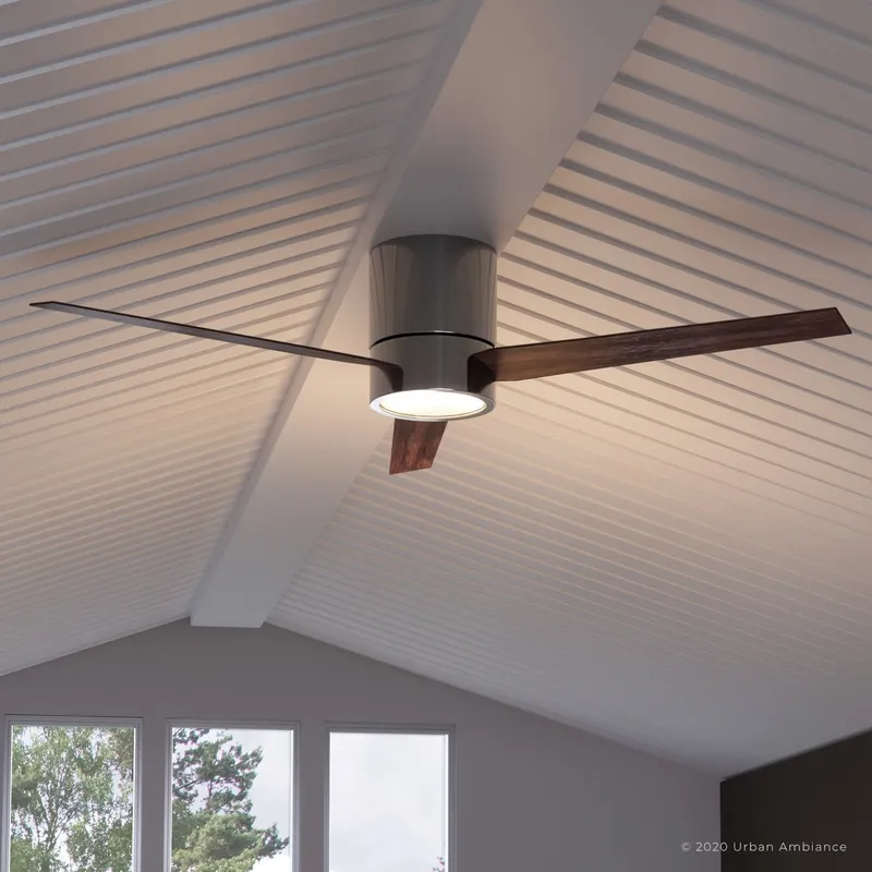 UHP9071 Modern Indoor Ceiling Fan, 9.9"H x 56"W, Polished Chrome, Camden Collection — Urban Ambiance LED Post Top Lights 55.0W 3000K