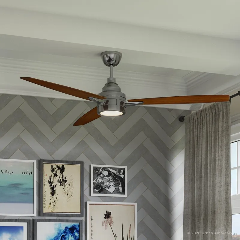 UHP9041 Mid Century Modern  Indoor Ceiling Fan, 13.1"H x 60"W, Brushed Nickel, Tybee Collection — Urban Ambiance LED Post Top Lights 75.0W 3000K