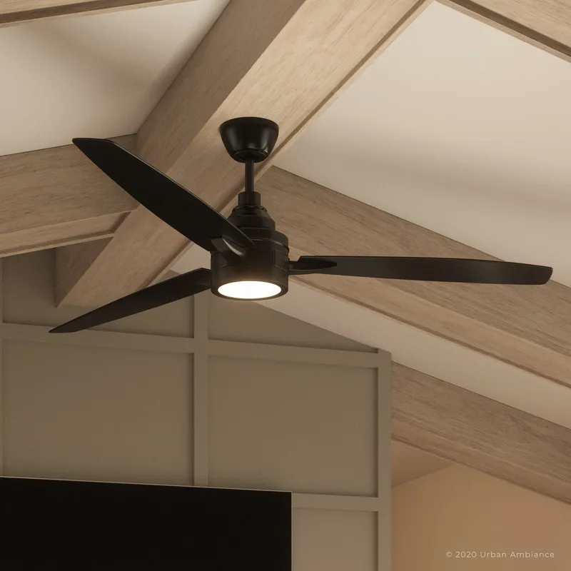 UHP9040 Mid Century Modern  Indoor Ceiling Fan, 13.1"H x 60"W, Midnight Black, Tybee Collection — Urban Ambiance LED Post Top Lights 74.0W 3000K