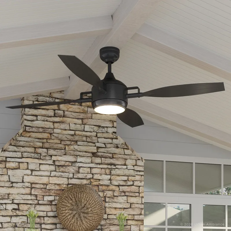 UHP9011 Urban Loft Indoor or Outdoor Ceiling Fan, 16"H x 56"W, Midnight Black, Mendocino Collection — Urban Ambiance LED Post Top Lights 22.0W 3000K