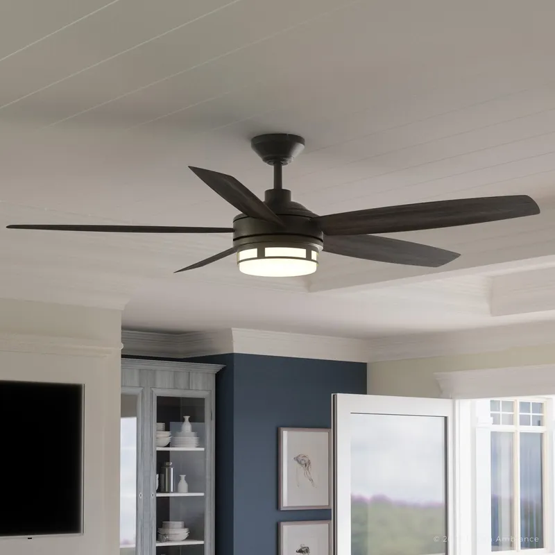 UHP9002 Modern Indoor or Outdoor Ceiling Fan, 15.6"H x 54"W, Midnight Black, Provincetown Collection — Urban Ambiance LED Post Top Lights 43.0W 3000K