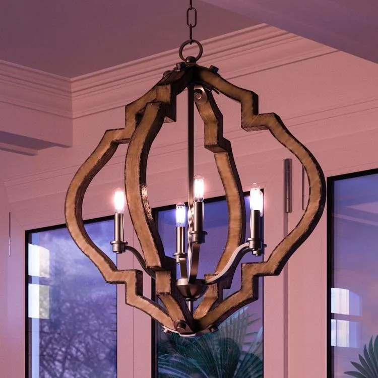 UHP3030 Rustic Chandelier, 24-1/2" x 22", Olde Iron Finish, Wycombe Collection — Urban Ambiance LED Landscape Lights 22.0W 3000K