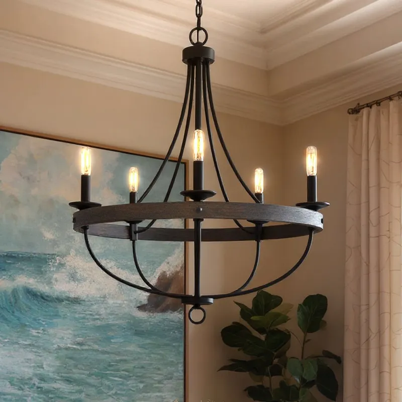 UHP2901 Farmhouse Farmhouse Chandelier, 30" x 26", Charcoal Finish, Adelaide Collection — Urban Ambiance LED Landscape Lights 26.0W 3000K