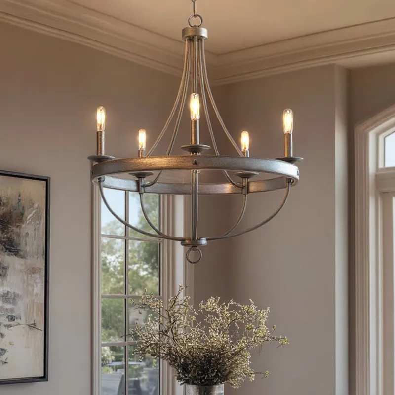 UHP2900 Farmhouse Farmhouse Chandelier, 30" x 26", Galvanized Steel Finish, Adelaide Collection — Urban Ambiance LED Landscape Lights 26.0W 3000K