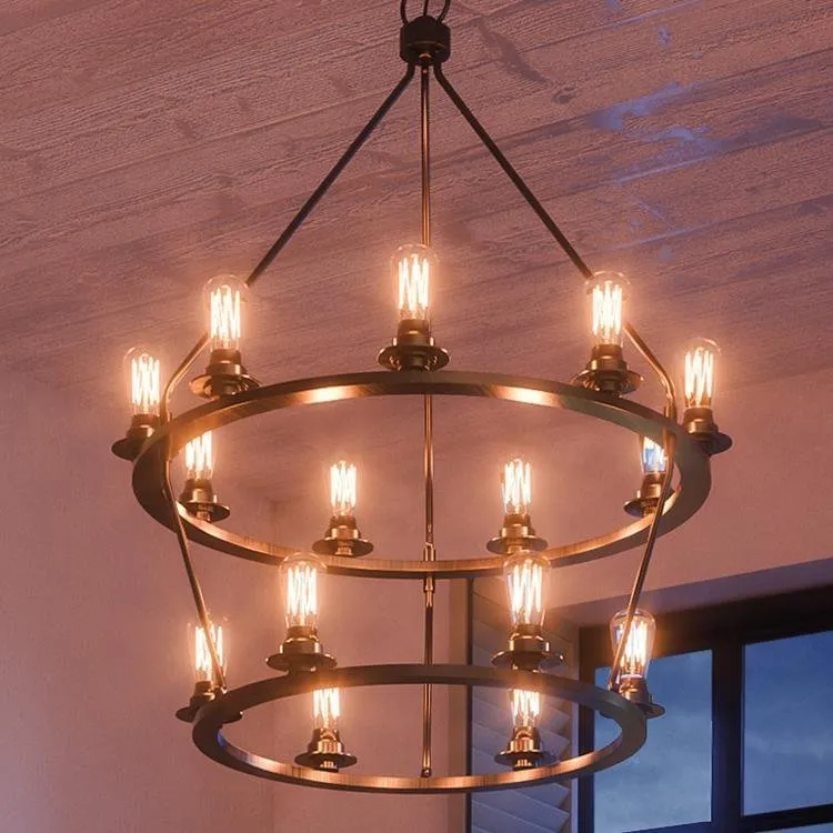 UHP2247 XL Industrial Chandelier, 41-5/8" x 36", Charcoal Finish, Nashville Collection — Urban Ambiance LED Landscape Lights 36.0W 3000K