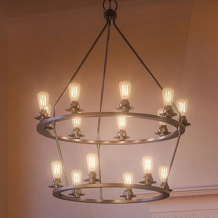 UHP2246 XL Industrial Chandelier, 41-5/8" x 36", Brushed Nickel Finish, Nashville Collection — Urban Ambiance LED Landscape Lights 36.0W 3000K