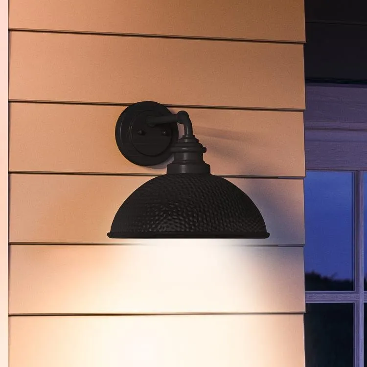 UHP1177 Hammered Outdoor Wall Light, 10-3/8" x 12", Midnight Black Finish, Firenze Collection — Urban Ambiance LED Wall Lights 12.0W 3000K