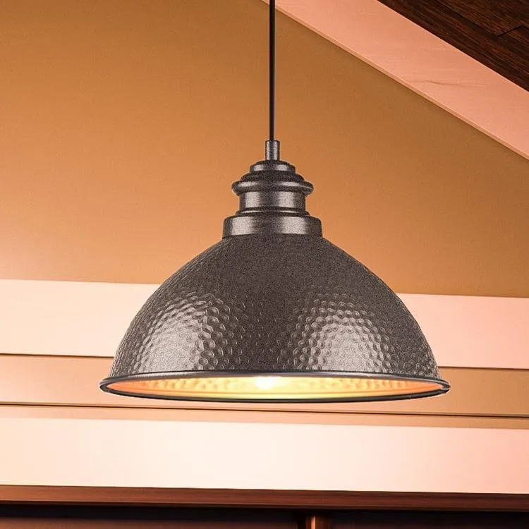 UHP1172 Hammered Outdoor Pendant Light, 8" x 12", Aged Pewter Finish, Firenze Collection — Urban Ambiance LED Landscape Lights 12.0W 3000K