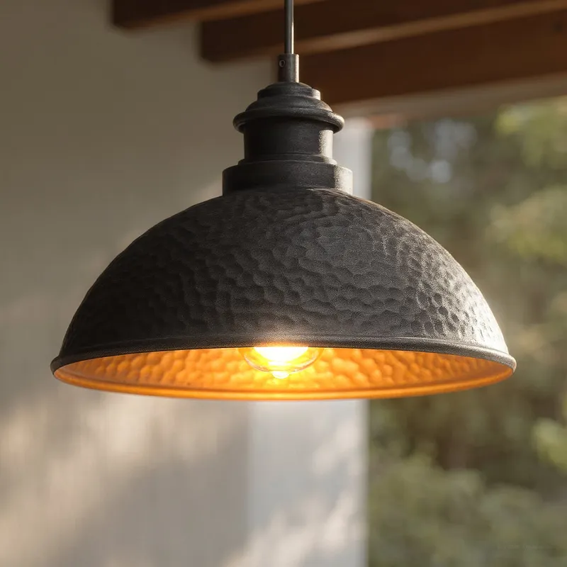 UHP1171 Hammered Outdoor Pendant Light, 8" x 12", Midnight Black Finish, Firenze Collection — Urban Ambiance LED Landscape Lights 12.0W 3000K