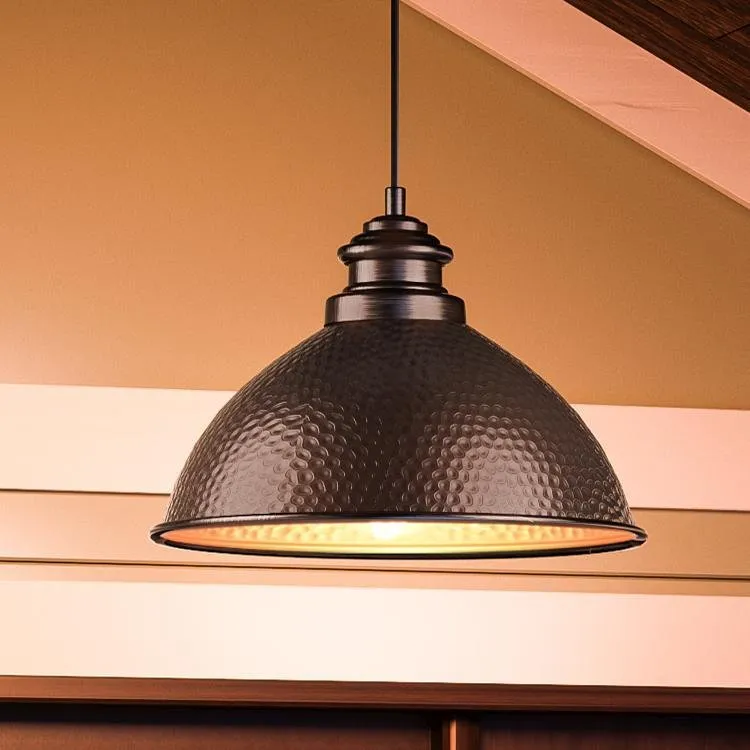 UHP1170 Hammered Outdoor Pendant Light, 8" x 12", Olde Bronze Finish, Firenze Collection — Urban Ambiance LED Landscape Lights 12.0W 3000K