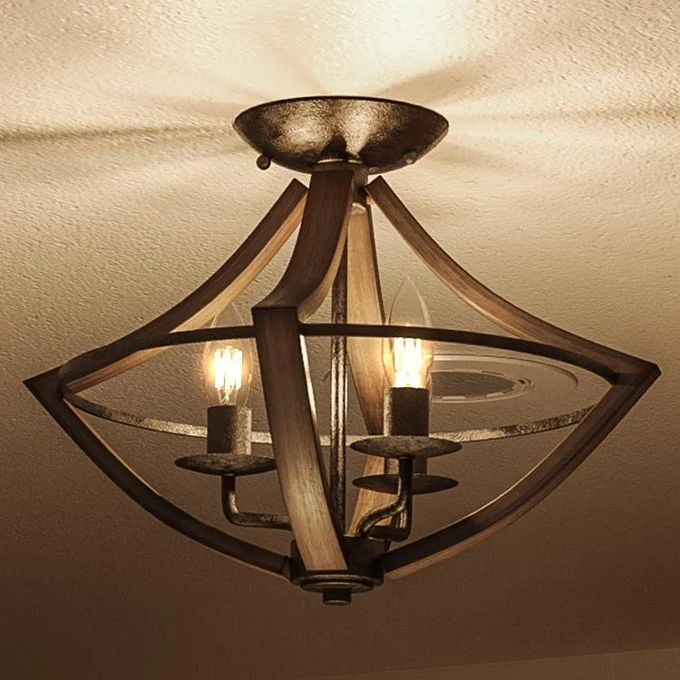 UQL2963 Farmhouse Ceiling, 12.5"H x 16.5"W, Wood Grain Metal with Antique Black Finish, Swansea Collection — Urban Ambiance LED Post Top Lights  3000K