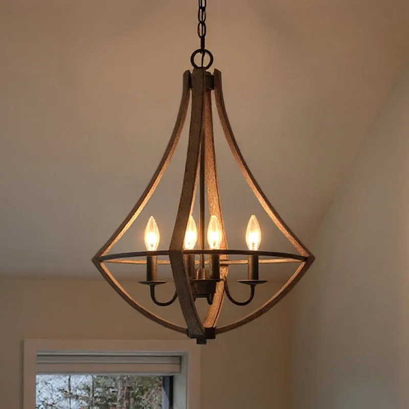 UQL2962 Farmhouse Chandelier, 24"H x 18.25"W, Wood Grain Metal with Antique Black Finish, Swansea Collection — Urban Ambiance LED Landscape Lights  3000K
