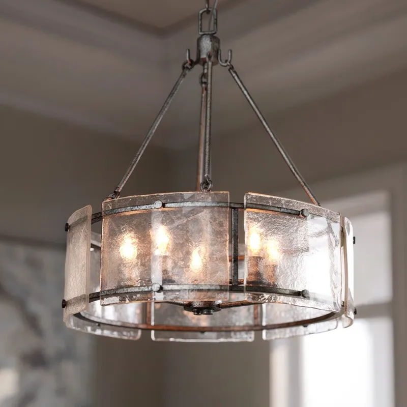 UQL2872 Industrial Chandelier, 23.5"H x 20.5"W, Silver Etch Finish, Nantes Collection — Urban Ambiance LED Landscape Lights  3000K