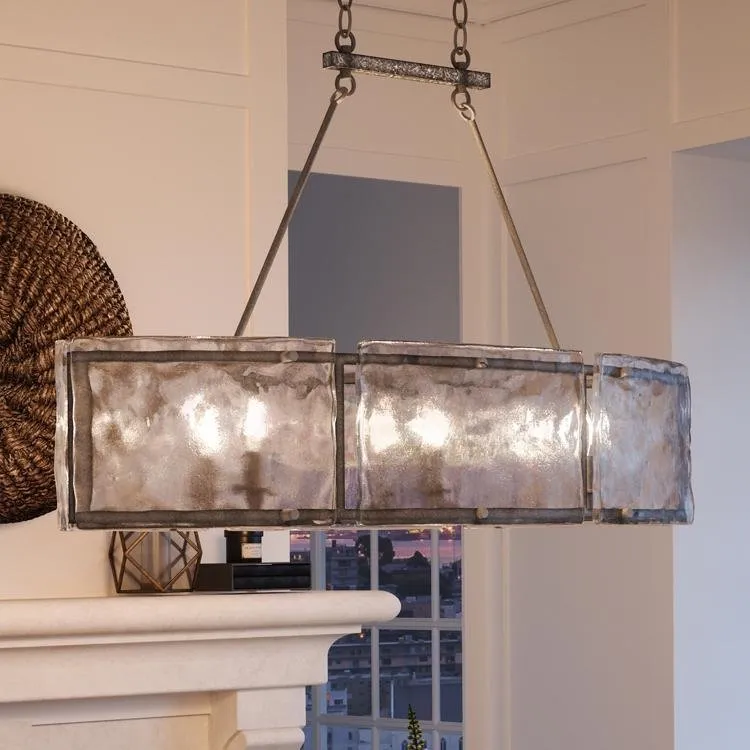 UQL2870 Industrial Chandelier, 23.5"H x 39"W, Silver Etch Finish, Nantes Collection — Urban Ambiance LED Linear Lights  3000K