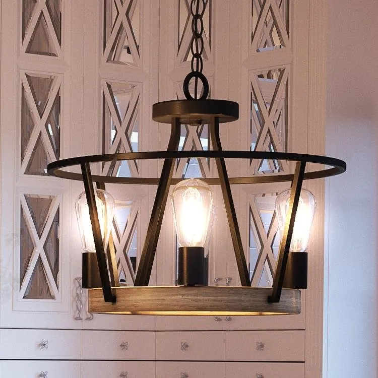 UQL2813 Industrial Chandelier, 12.25"H x 17.5"W, Ash Black Finish, Bergen Collection — Urban Ambiance LED Landscape Lights  3000K