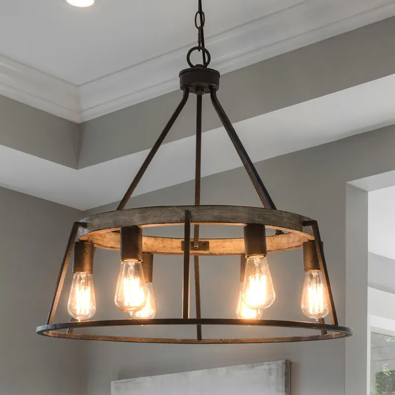 UQL2810 Industrial Chandelier, 24"H x 24.5"W, Ash Black Finish, Bergen Collection — Urban Ambiance LED Landscape Lights  3000K
