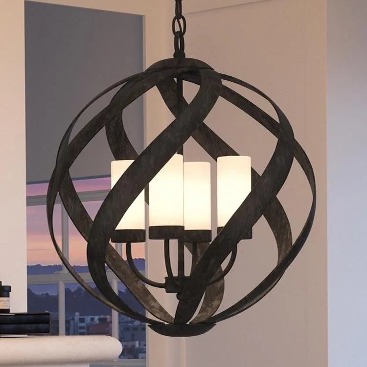 UQL2781 Rustic Chandelier, 23"H x 19.5"W, Weathered Black Finish, Walsall Collection — Urban Ambiance LED Landscape Lights  3000K