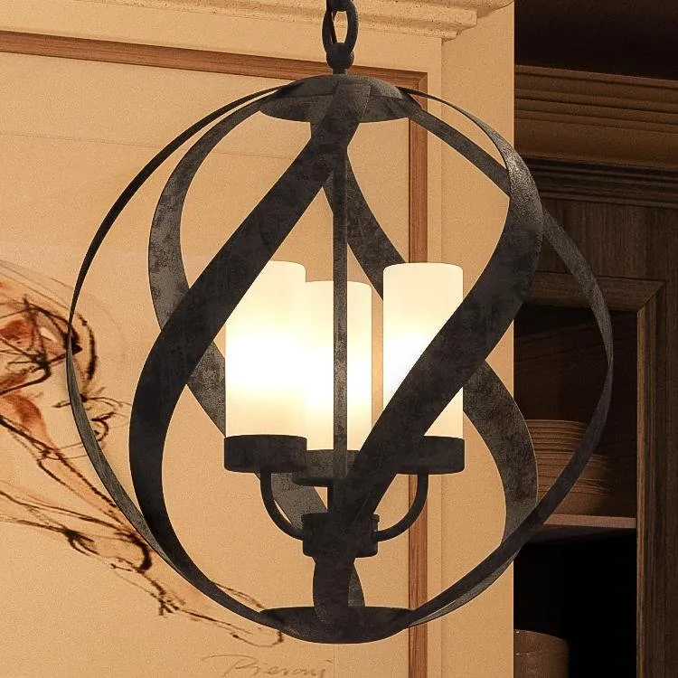 UQL2780 Rustic Chandelier, 19.25"H x 16"W, Weathered Black Finish, Walsall Collection — Urban Ambiance LED Landscape Lights  3000K