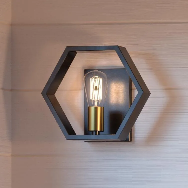 UQL2773 Industrial Wall Sconce, 8.75"H x 10"W, Natural Black Finish, Venezia Collection — Urban Ambiance LED Wall Lights  3000K