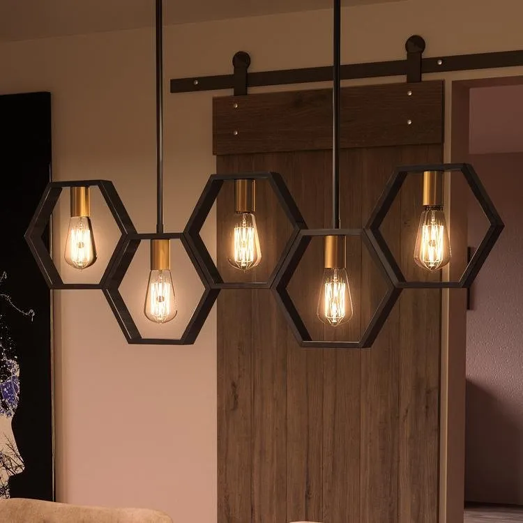 UQL2771 Industrial Chandelier, 13"H x 40"W, Natural Black Finish, Venezia Collection — Urban Ambiance LED Linear Lights  3000K